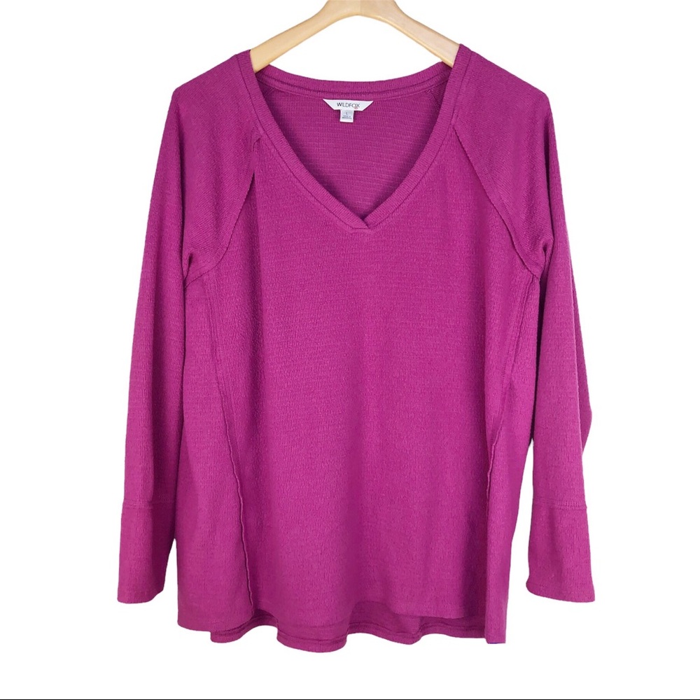 Wildfox Haley Brushed Pullover Long Sleeve Top Pink Fuchsia Size Large